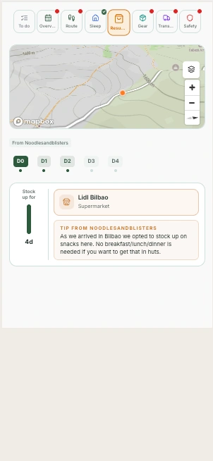 Resupply planning screen in the HYKA app