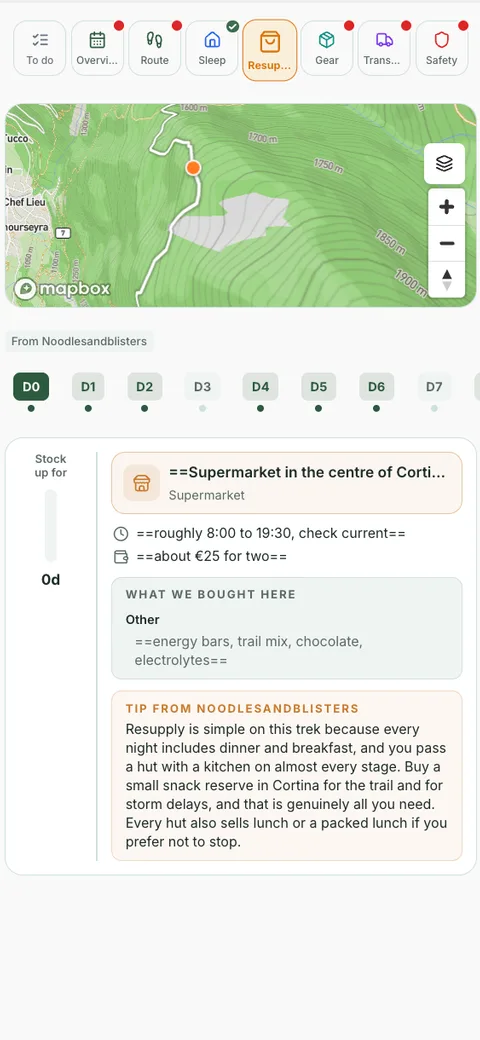 Resupply module in the HYKA app with the Cortina supermarket stop