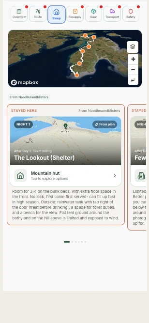 Every bed and camp screen in the HYKA app