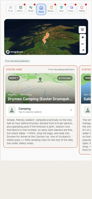 Every bed and camp screen in the HYKA app